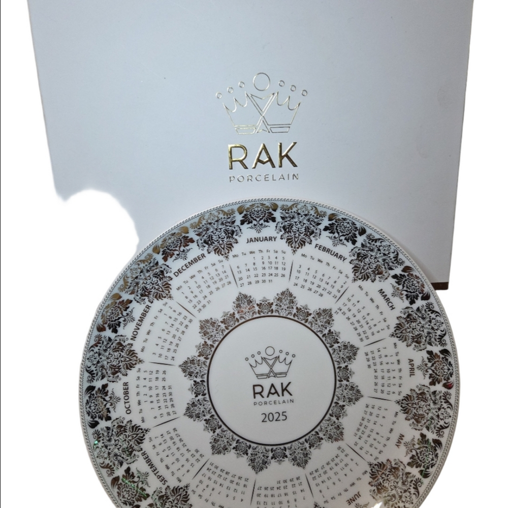 RAK Porcelain Cream 24k Gold Calendar Plate Bone China